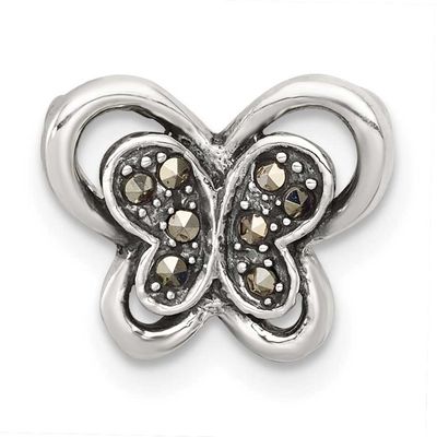 Marcasite Butterfly Chain Slide Pendant 11.9 Inch Sterling Silver Antiqued, MPN: QC11571, UPC: