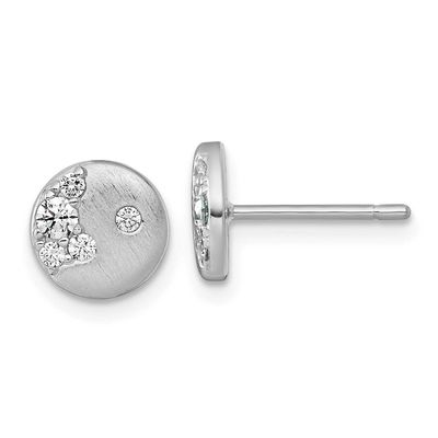Brushed CZ Circle Post Earrings Sterling Silver Rhodium-Plated, MPN: QG7106E, UPC: