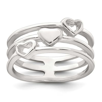 Hearts 3 Band Ring Sterling Silver Polished, MPN: QR7682, UPC: