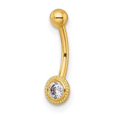 Textured 16 Gauge CZ Circle Navel Ring 10k Gold Polished, MPN: 10BD211, UPC: