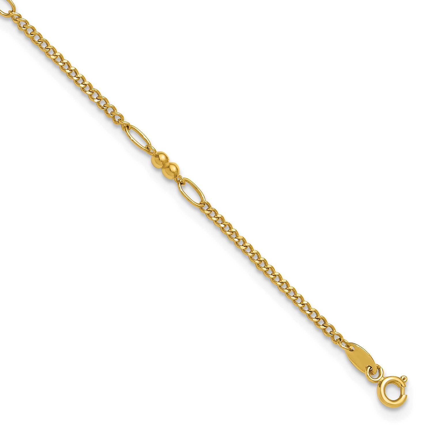 Diamond-cut Beaded Mixed Link 10 Inch Anklet 14k Gold Polished, MPN: ANK366-10, UPC: