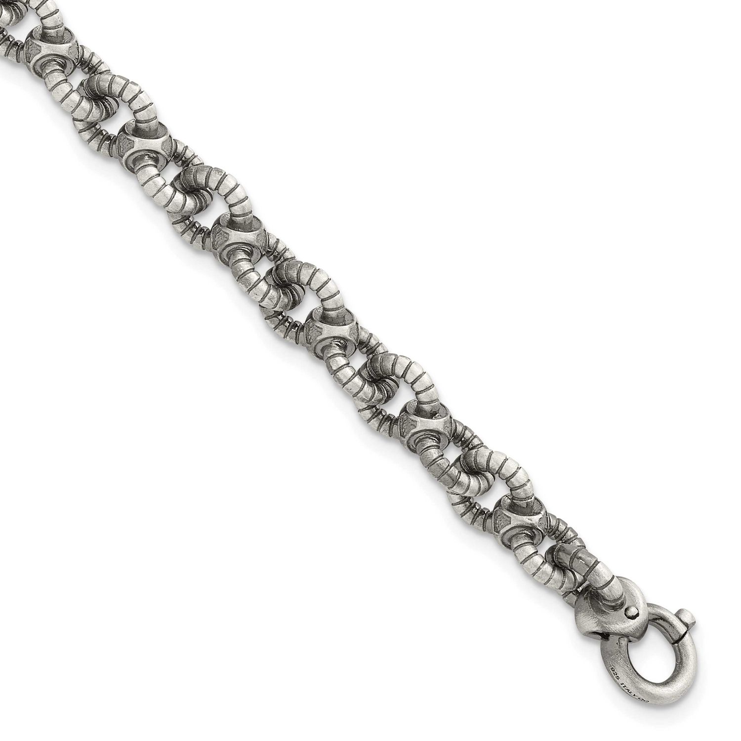 Black Ruthenium Brushed Fancy Textured Link Men&#39;s Bracelet Sterling Silver, MPN: QG6790-8.5, UPC: