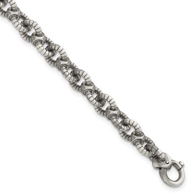 Black Ruthenium Brushed Fancy Textured Link Men&#39;s Bracelet Sterling Silver, MPN: QG6790-8.5, UPC: