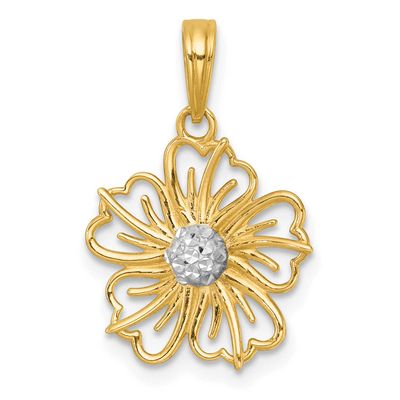 Fancy Flower Charm 14k Gold with Rhodium Polished, MPN: K10022, UPC: