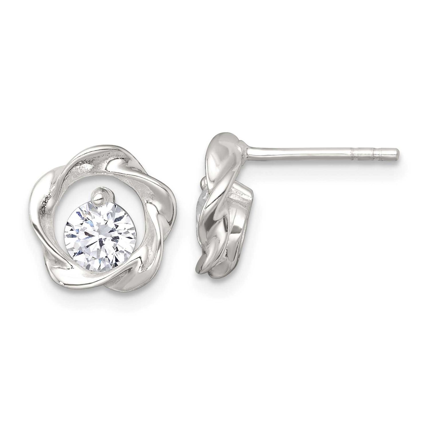 CZ Twisted Circle Post Earrings Sterling Silver Polished, MPN: QE18054, UPC: