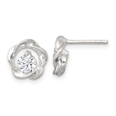 CZ Twisted Circle Post Earrings Sterling Silver Polished, MPN: QE18054, UPC: