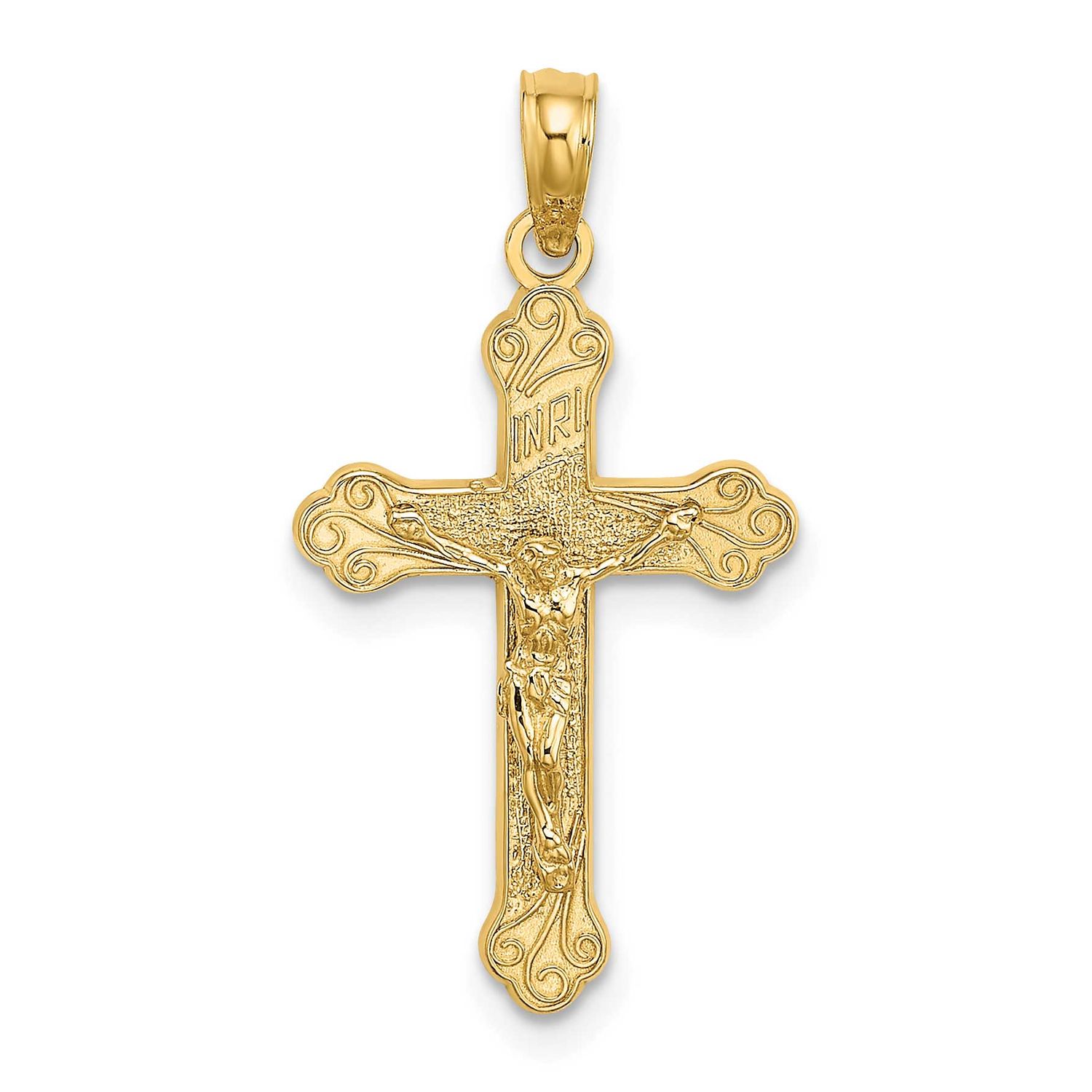 Inri Crucifix with Scroll Tips Charm 10k Gold, MPN: 10K8531, UPC: 196904347126