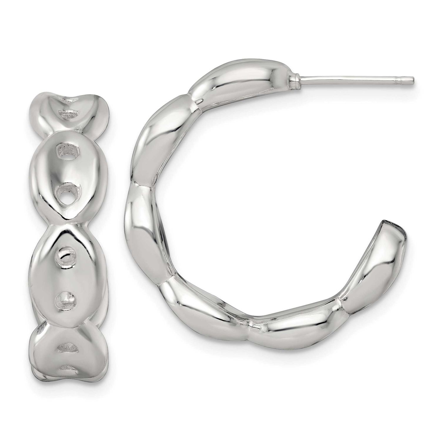 7.0mm Puffed Mariner/Anchor Link Post C-Hoop Earrings Sterling Silver Polished, MPN: QE17999, UPC: