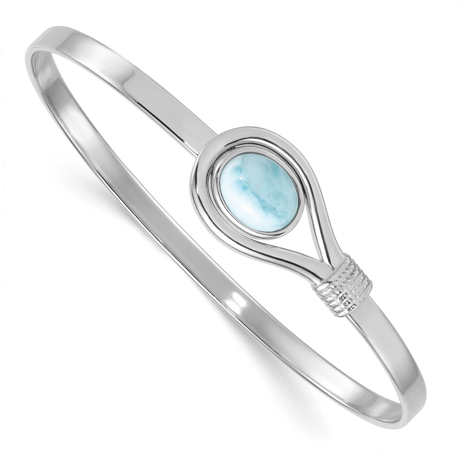Textured Larimar Flexible Bangle Sterling Silver Rhodium-Plated Polished, MPN: QB1606, UPC: