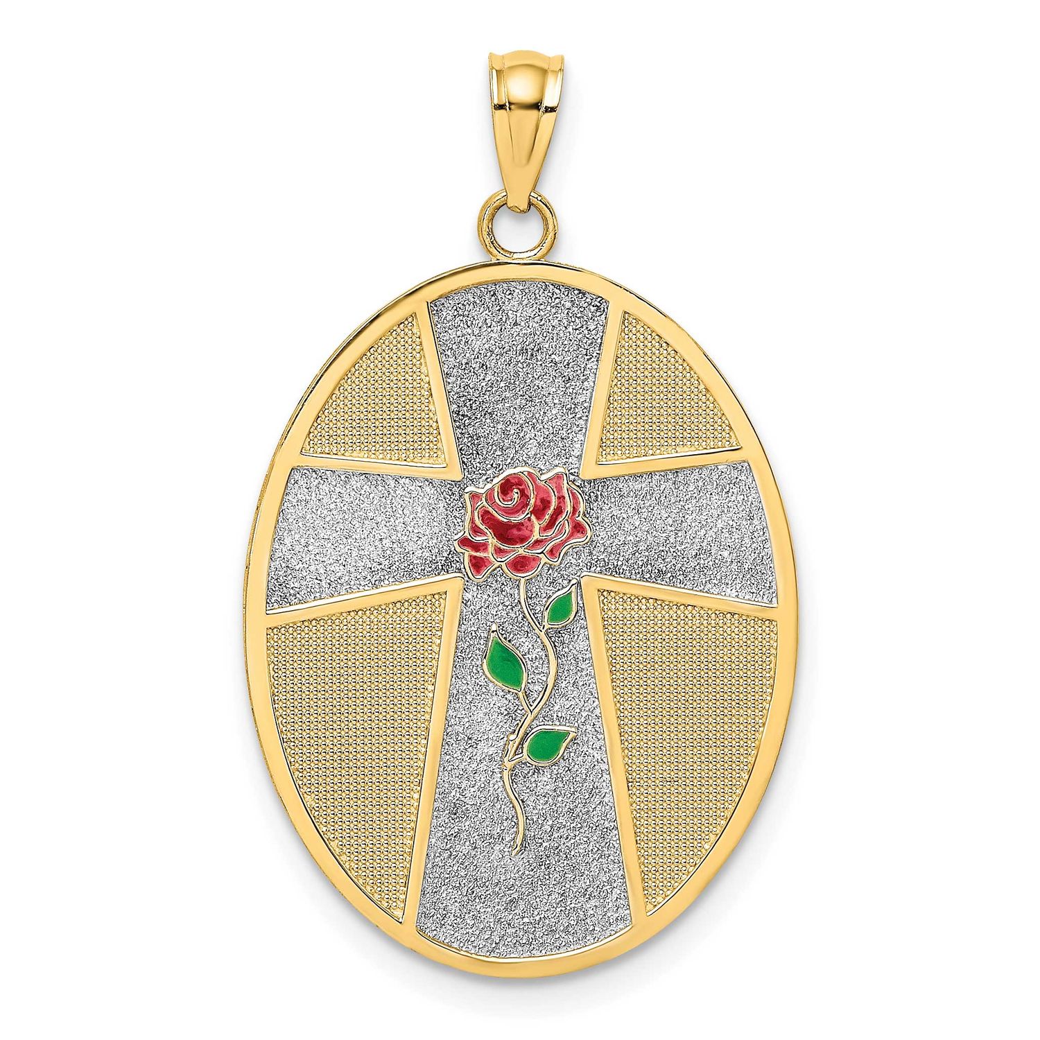 Enamel Rose Serenity Prayer Oval Disc Charm 14k Gold with Rhodium, MPN: K6640, UPC: 637218115808