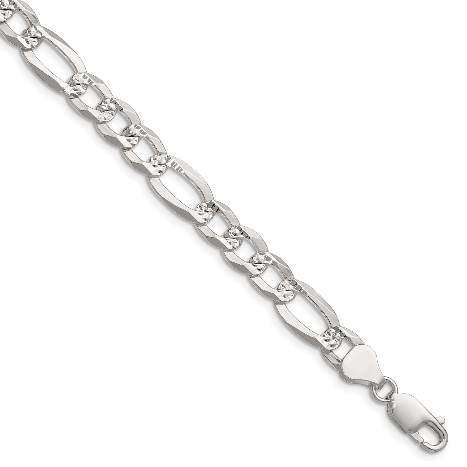 8.0mm Flat Diamond-cut Pave Figaro Chain 8 Inch Sterling Silver, MPN: QPF180-8, UPC: