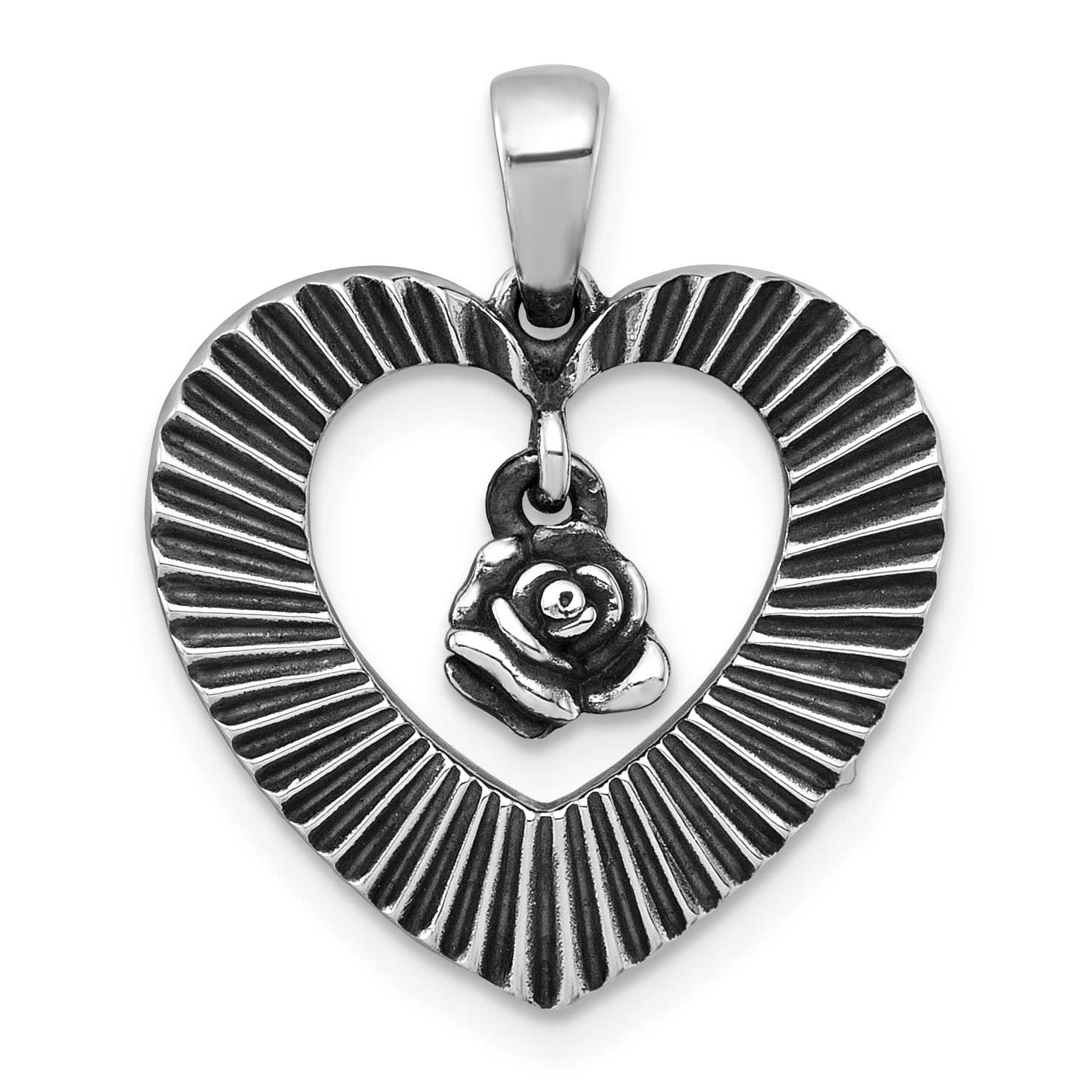Polished Heart with Flower Pendant Sterling Silver Antiqued, MPN: QG7199P, UPC:
