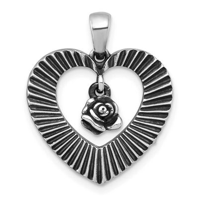 Polished Heart with Flower Pendant Sterling Silver Antiqued, MPN: QG7199P, UPC: