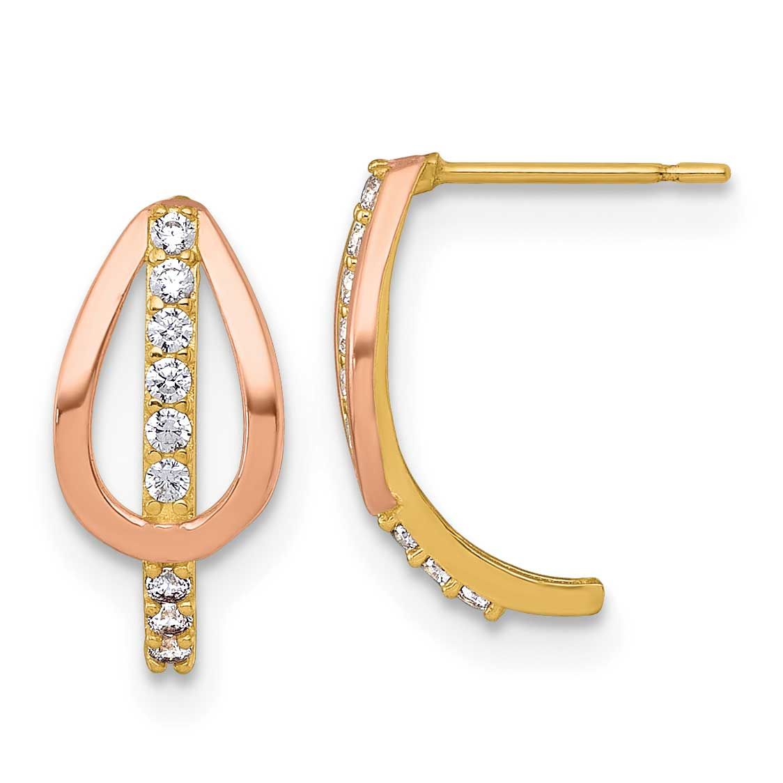 Rose-Plating Polished CZ Fancy Post Earrings 10k Gold, MPN: 10ER398, UPC: