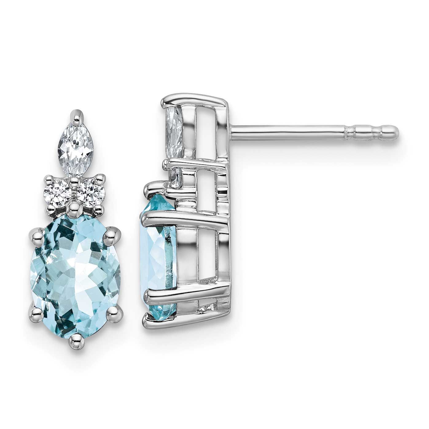 Polished Diamond and Aquamarine Twisted Post Earrings 14k White Gold, MPN: EM9791-AQ-017-WAA, UPC: