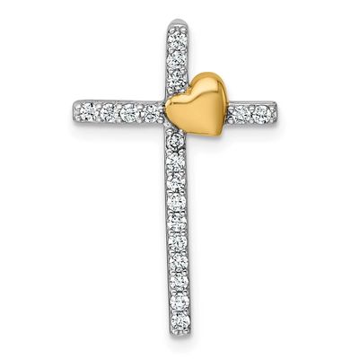 Gold-Plat Polished CZ Heart Cross Chain Slide Pendant 24.3 Inch Sterling Silver Rhodium-Plated, MPN…