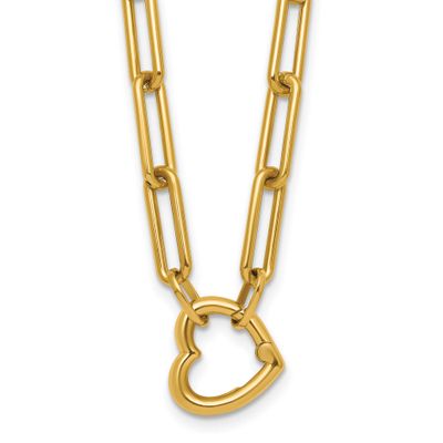 Heart Clasp 17.5 Inch Paperclip Necklace 14k Gold Polished, MPN: SF3285-17.5, UPC: