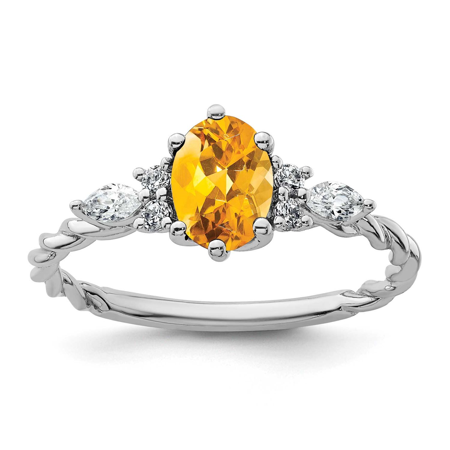Polished Diamond and Citrine Twisted Ring 14k White Gold, MPN: RM9791-CI-017-WAA, UPC: