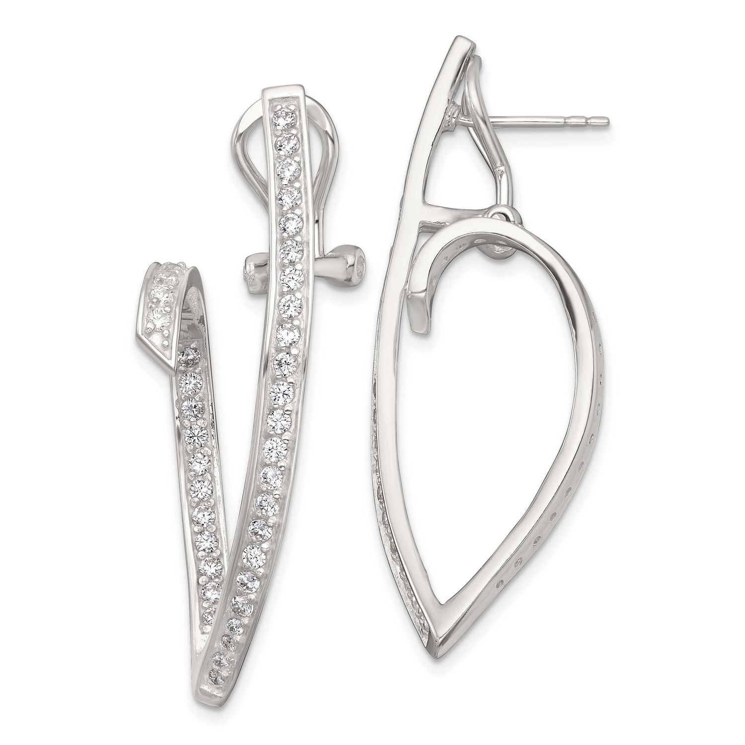 CZ Fancy Swirl In and Out Omega Back Post Earrings Sterling Silver Polished, MPN: QE18062, UPC: