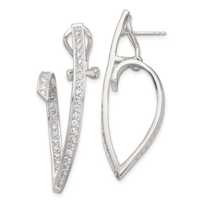 CZ Fancy Swirl In and Out Omega Back Post Earrings Sterling Silver Polished, MPN: QE18062, UPC: