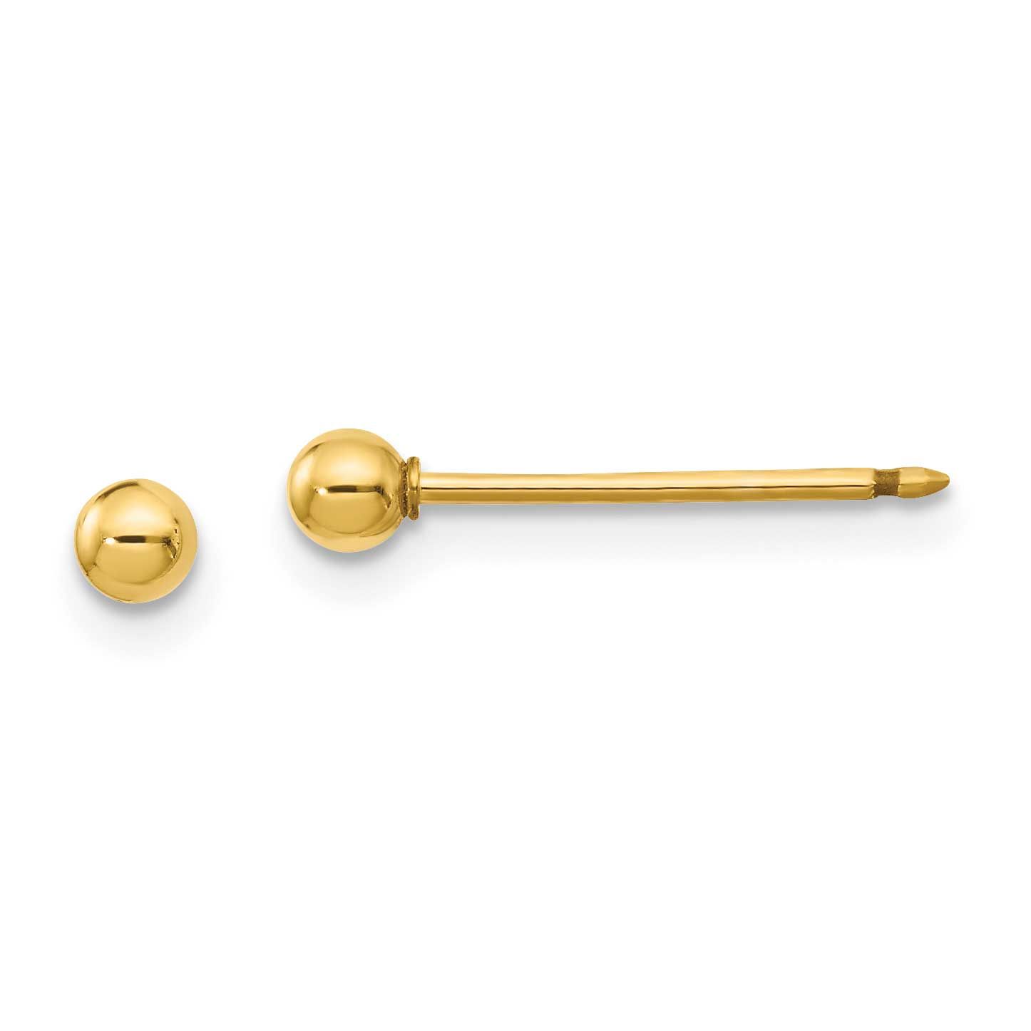 Inverness 3mm Ball Long Post Earrings 14k Gold Polished, MPN: 1E-LP, UPC: