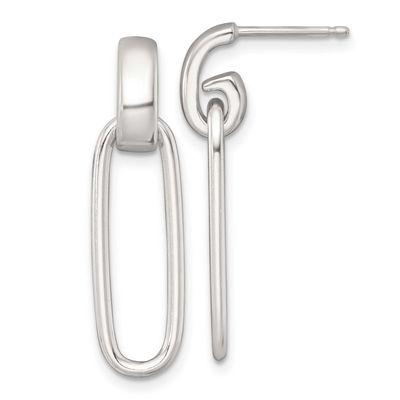 Elongated Oval Post Dangle Earrings Sterling Silver Polished, MPN: QE18004, UPC: