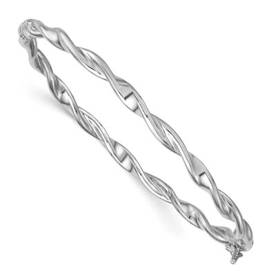 Twisted Hinged Bangle Sterling Silver Rhodium-Plated Polished, MPN: QB1624, UPC: