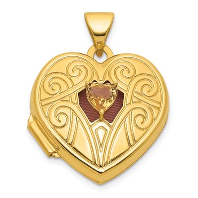 Citrine November Birthstone 18mm Heart Locket 14k Gold Polished, MPN: XL881NOV, UPC: