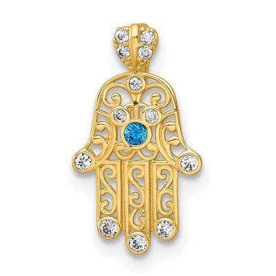 White and Blue CZ Hamsa Chain Slide Pendant 16.6 Inch 14k Gold Polished, MPN: XR2192, UPC: