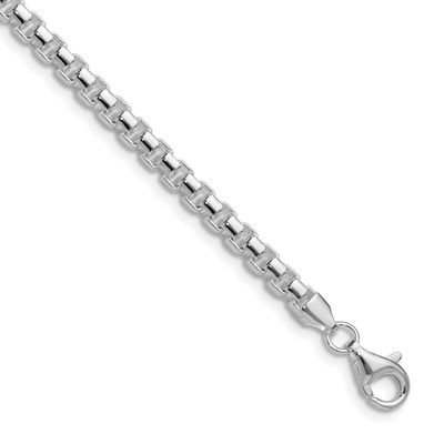 Polished 4mm Round Box Chain 24 Inch Sterling Silver Rhodium-Plated, MPN: QFC224R-24, UPC: