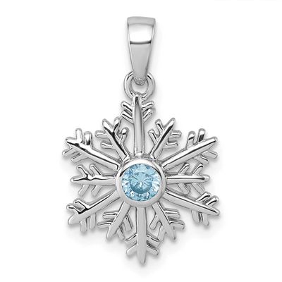 Blue CZ Snowflake Pendant Sterling Silver Rhodium-Plated, MPN: QG7210P, UPC: