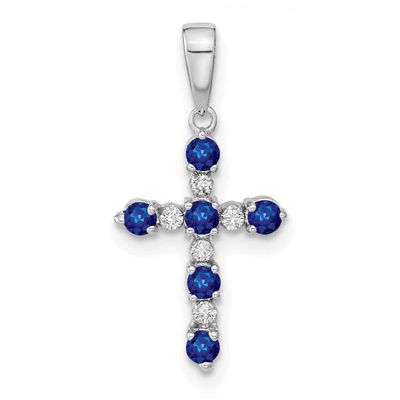 Lab Created Sapphire and Diamond Cross Pendant 14k White Gold, MPN: XP3387WCS/A, UPC: