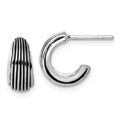 Antiqued Grooved Post Earrings Sterling Silver Rhodium-Plated, MPN: QE17972, UPC: