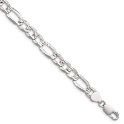 8.0mm Flat Diamond-cut Pave Figaro Chain 7 Inch Sterling Silver, MPN: QPF180-7, UPC: