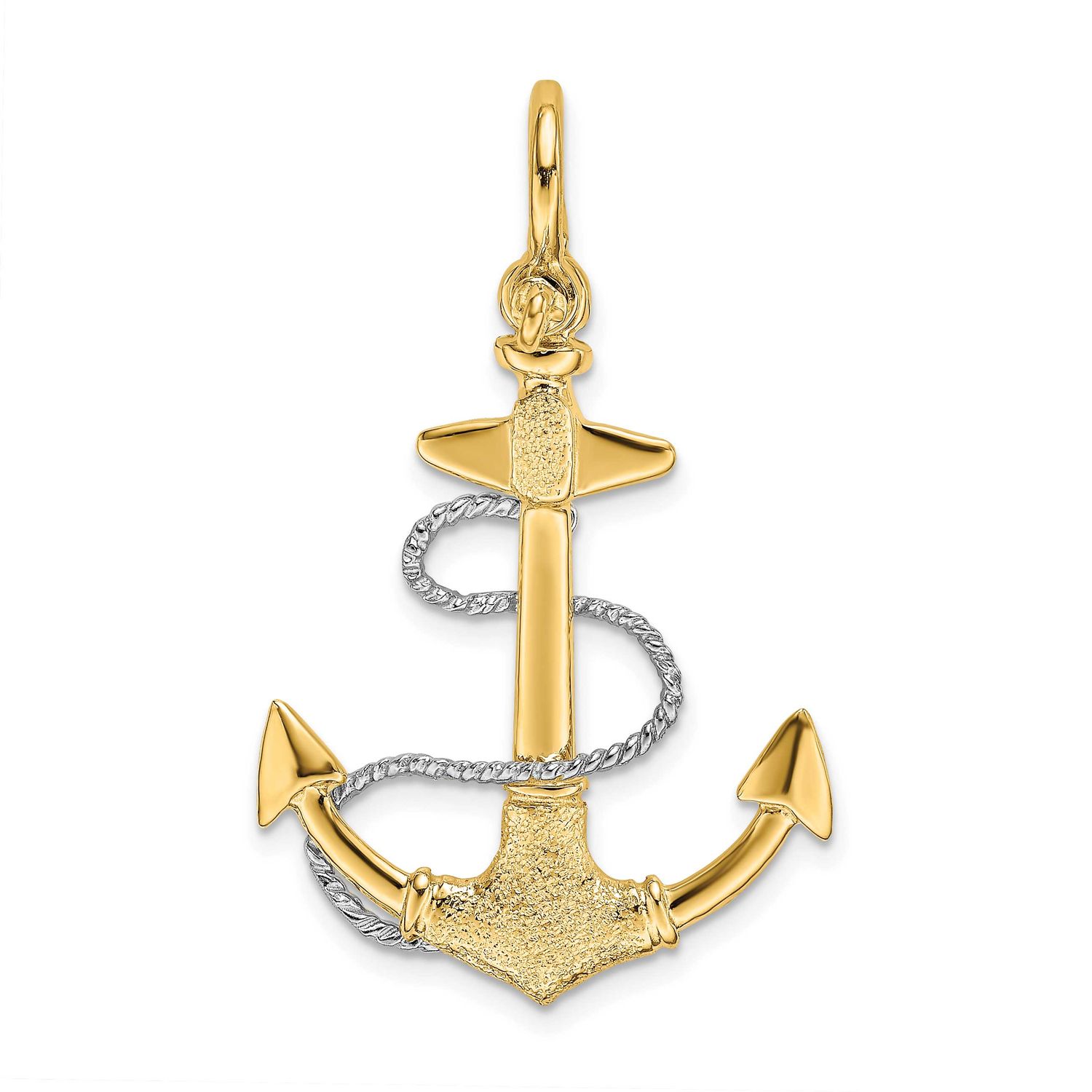 3-D Small Anchor with Rope and Shackle Bail Charm 14k Two Tone Gold, MPN: K9029, UPC: 883957956206