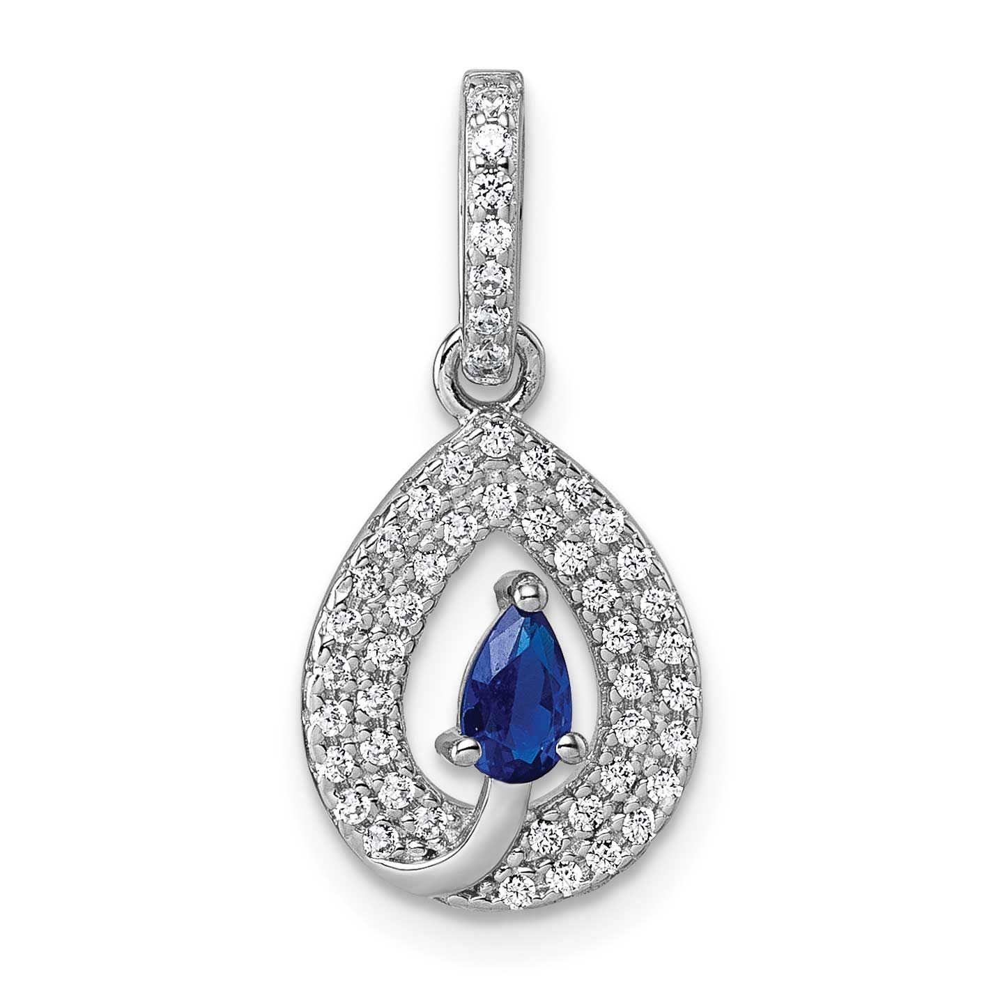 Blue and White CZ Teardrop Pendant Sterling Silver Rhodium-Plated, MPN: QP5926, UPC: