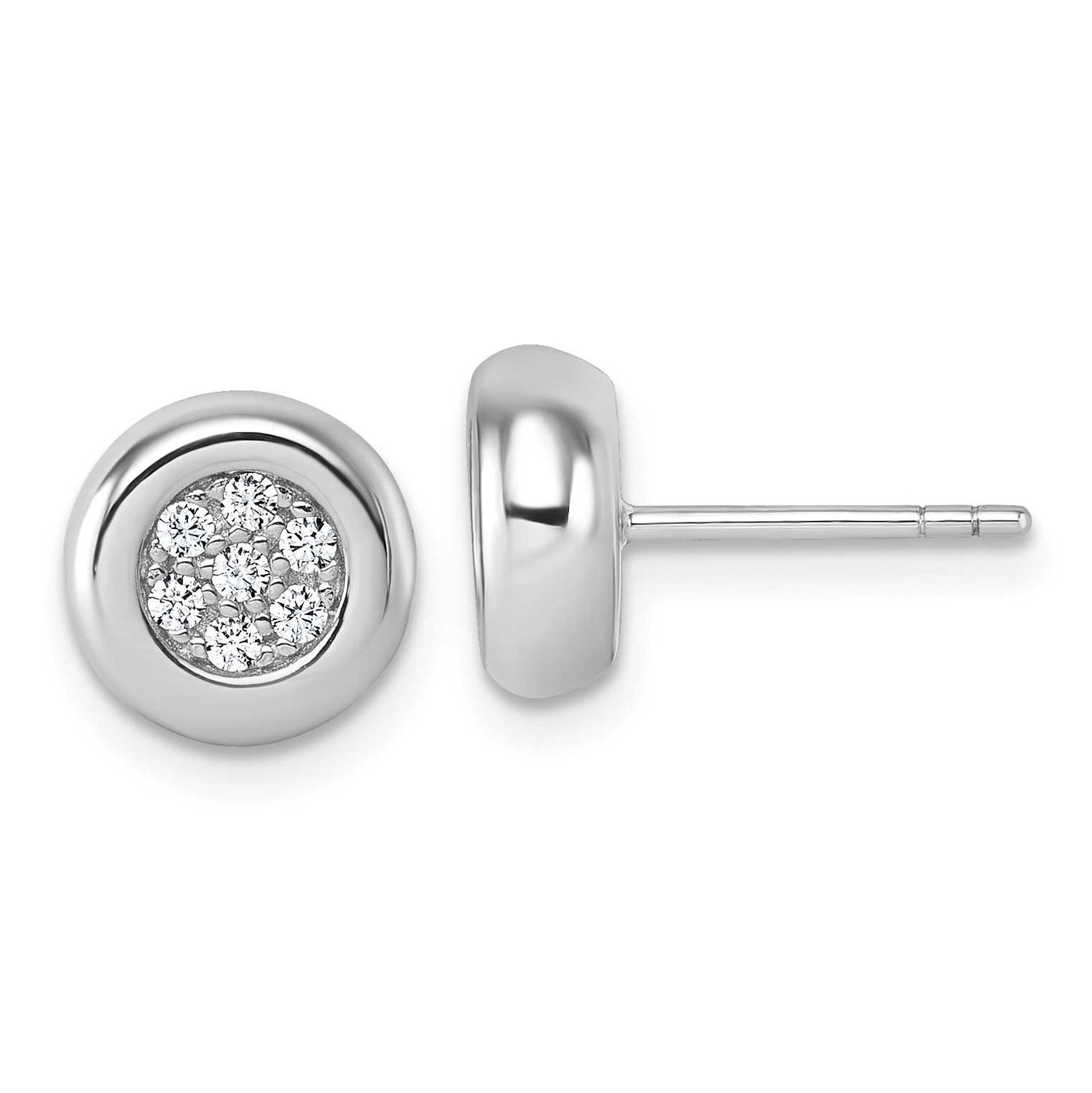 CZ Cluster Round Post Earrings Sterling Silver Rhodium-Plated, MPN: QG7103E, UPC: