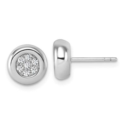 CZ Cluster Round Post Earrings Sterling Silver Rhodium-Plated, MPN: QG7103E, UPC: