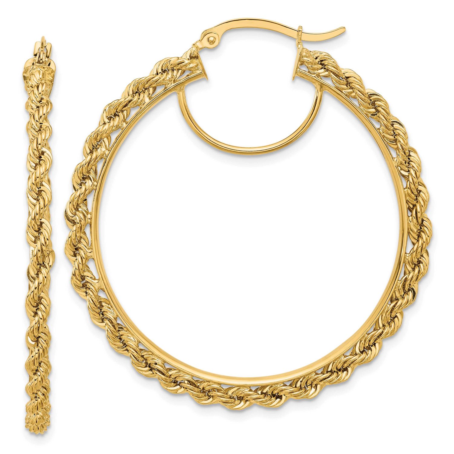 Diamond-cut Rope 2.95mm Hoop Earrings 14k Gold Polished, MPN: ER343, UPC: