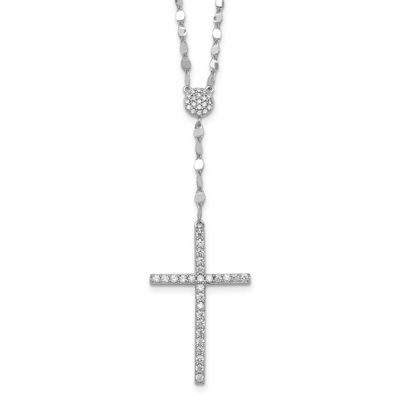 CZ Cross 16 Inch with 2 Inch Extension Necklace Sterling Silver Rhodium-Plated Polished, MPN: QG711…