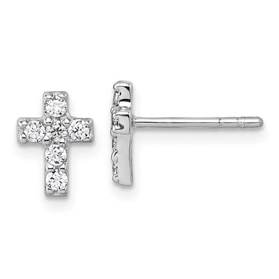 Children&#39;s CZ Cross Earrings Sterling Silver Rhodium-Plated, MPN: QG7208E, UPC: