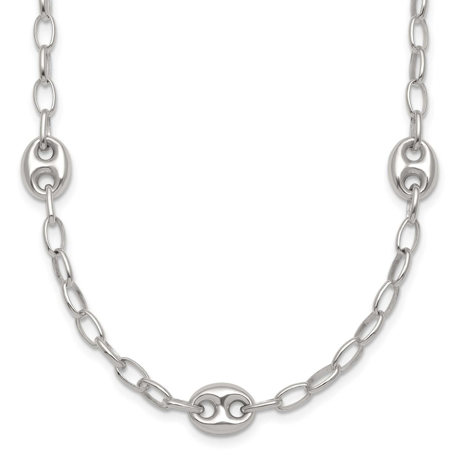 17 Inch with 1.5 Inch Extender Puffed Mariner Link Necklace Sterling Silver, MPN: QG6922-17, UPC: