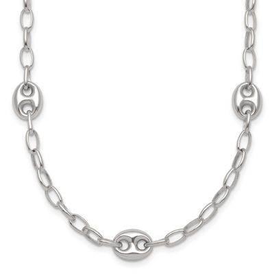 17 Inch with 1.5 Inch Extender Puffed Mariner Link Necklace Sterling Silver, MPN: QG6922-17, UPC: