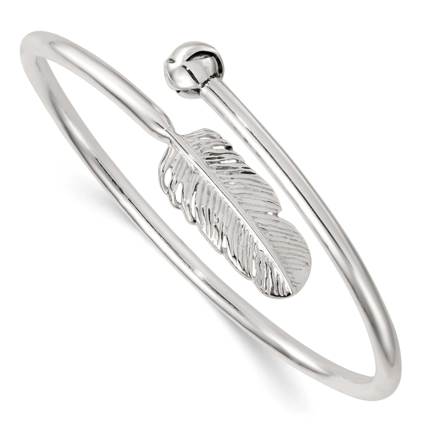 Grooved Feather Bypass Cuff Bangle Sterling Silver Polished, MPN: QB1597, UPC: