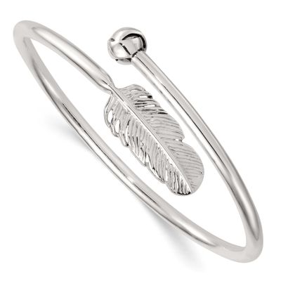 Grooved Feather Bypass Cuff Bangle Sterling Silver Polished, MPN: QB1597, UPC: