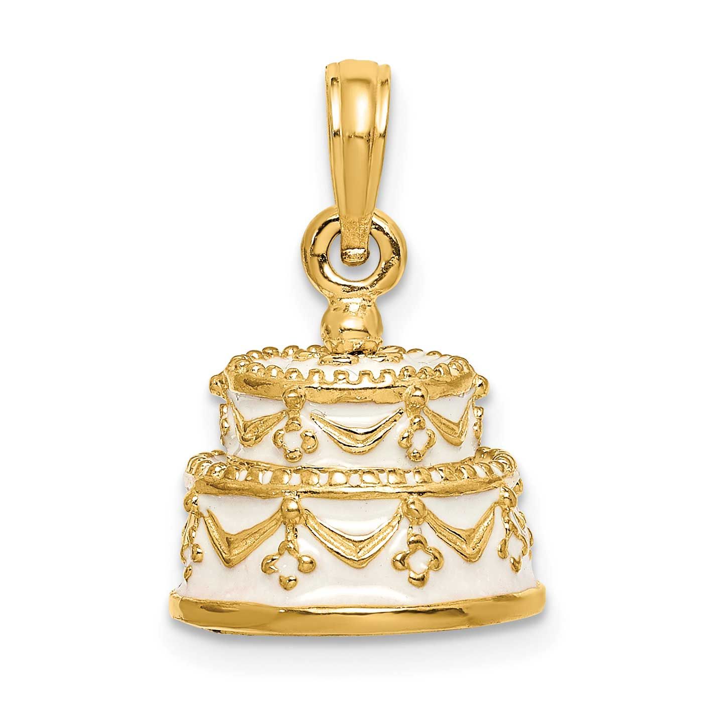 Enameled Just Married 3-D Wedding Cake Pendant 14k Gold Polished, MPN: K6873, UPC: 637218127702