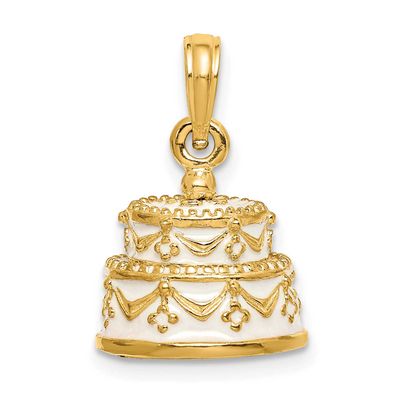 Enameled Just Married 3-D Wedding Cake Pendant 14k Gold Polished, MPN: K6873, UPC: 637218127702