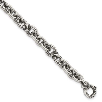 Oxidized Round Textured Link Men&#39;s Bracelet Sterling Silver, MPN: QG6792-8.25, UPC: