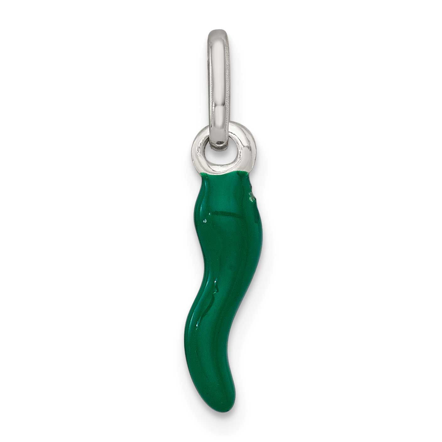 Green Enamel Italian Horn Pendant Sterling Silver, MPN: QC11497, UPC: