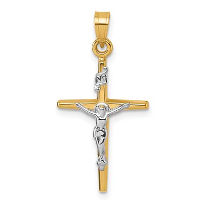 Inri Crucifix Cross Pendant 14k Gold with Rhodium Polished, MPN: XR2177, UPC: